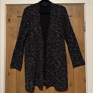 EILEEN FISHER Micro Tweed Open Front Cardigan Jacket Womens PL Marble Blk/white